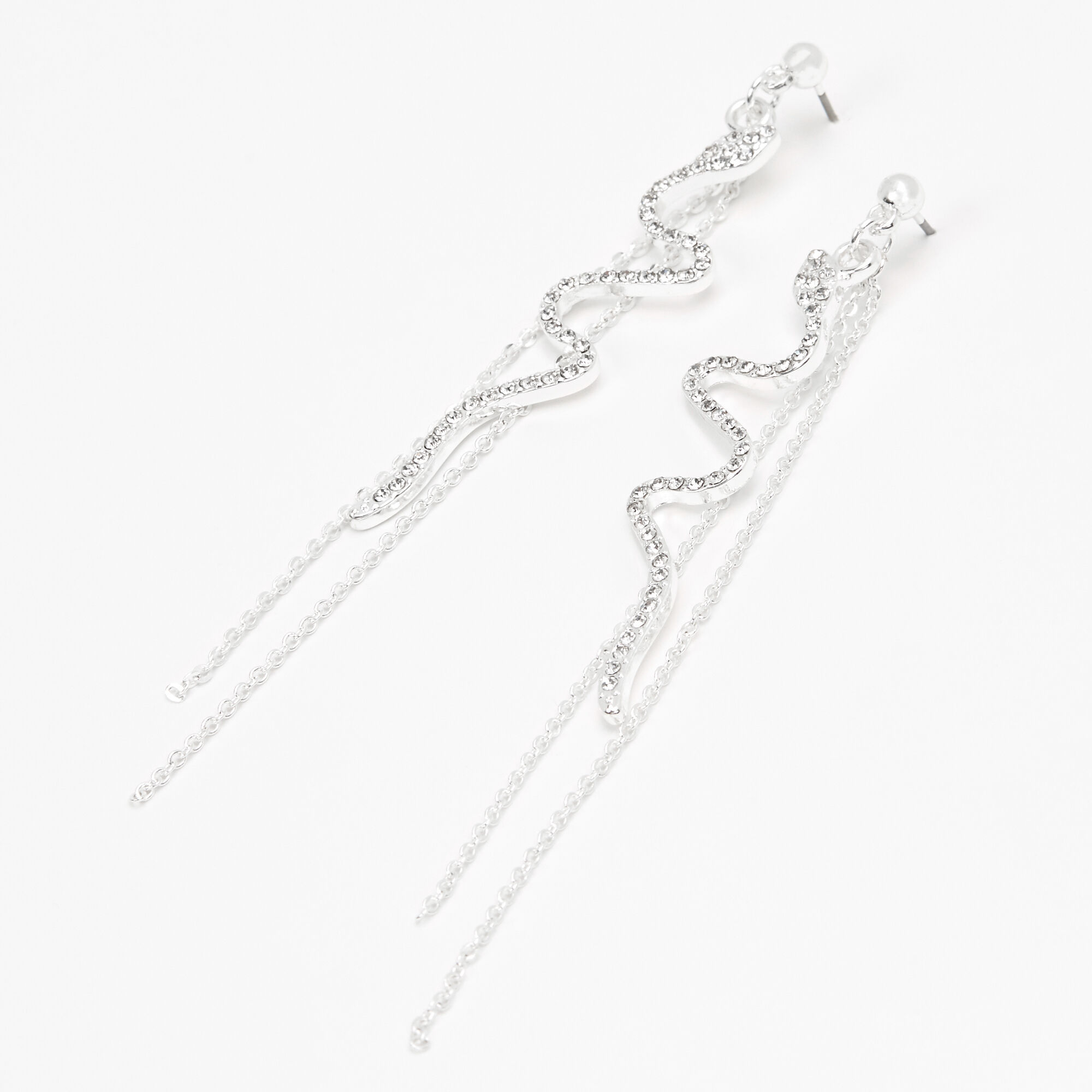 View Claires Tone 3 Crystal Snake Linear Drop Earrings Silver information
