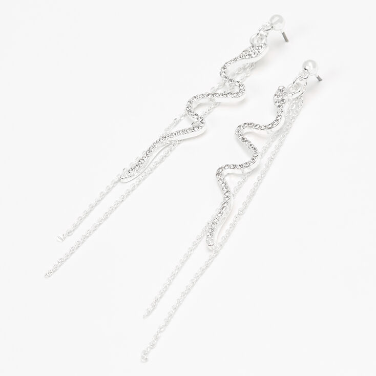 Silver 3&quot; Crystal Snake Linear Drop Earrings,