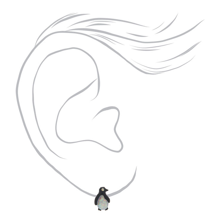 Iridescent Penguin Stud Earrings - Black,