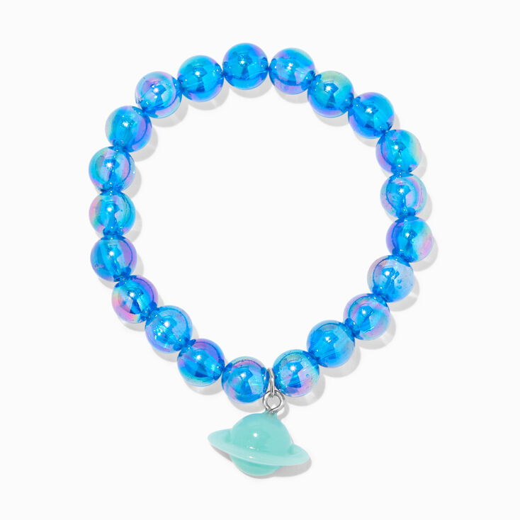 Green Planet Glow in the Dark Blue Marbled Stretch Beaded Bracelet,