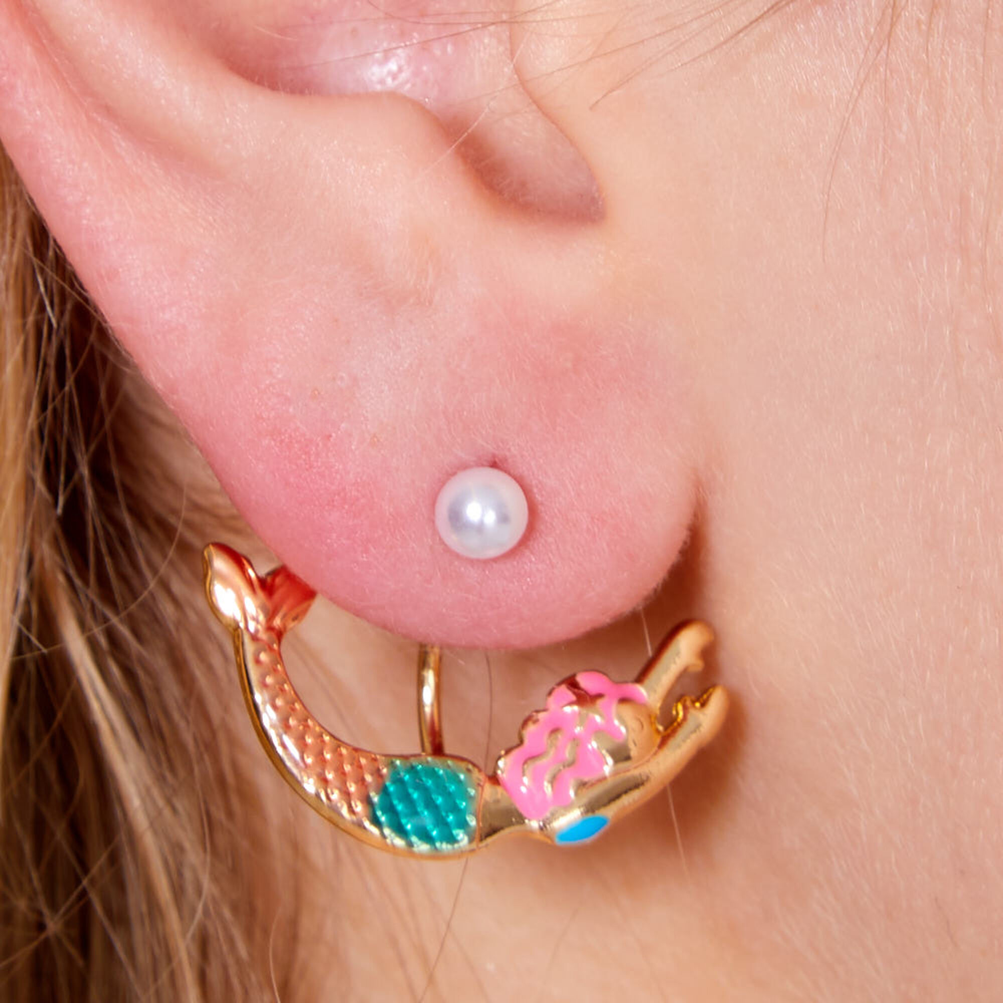 Colorful Gold-tone Mermaid Front & Back Earrings | Claire's US