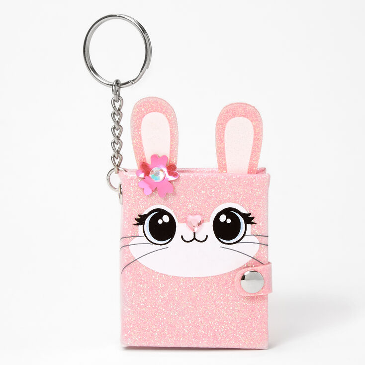 Claire's Porte-clés mini journal intime visage de lapin à paillettes - Rose
