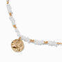 Gold-tone Shell &amp; Pearl Beaded Textured Disc Pendant Necklace,