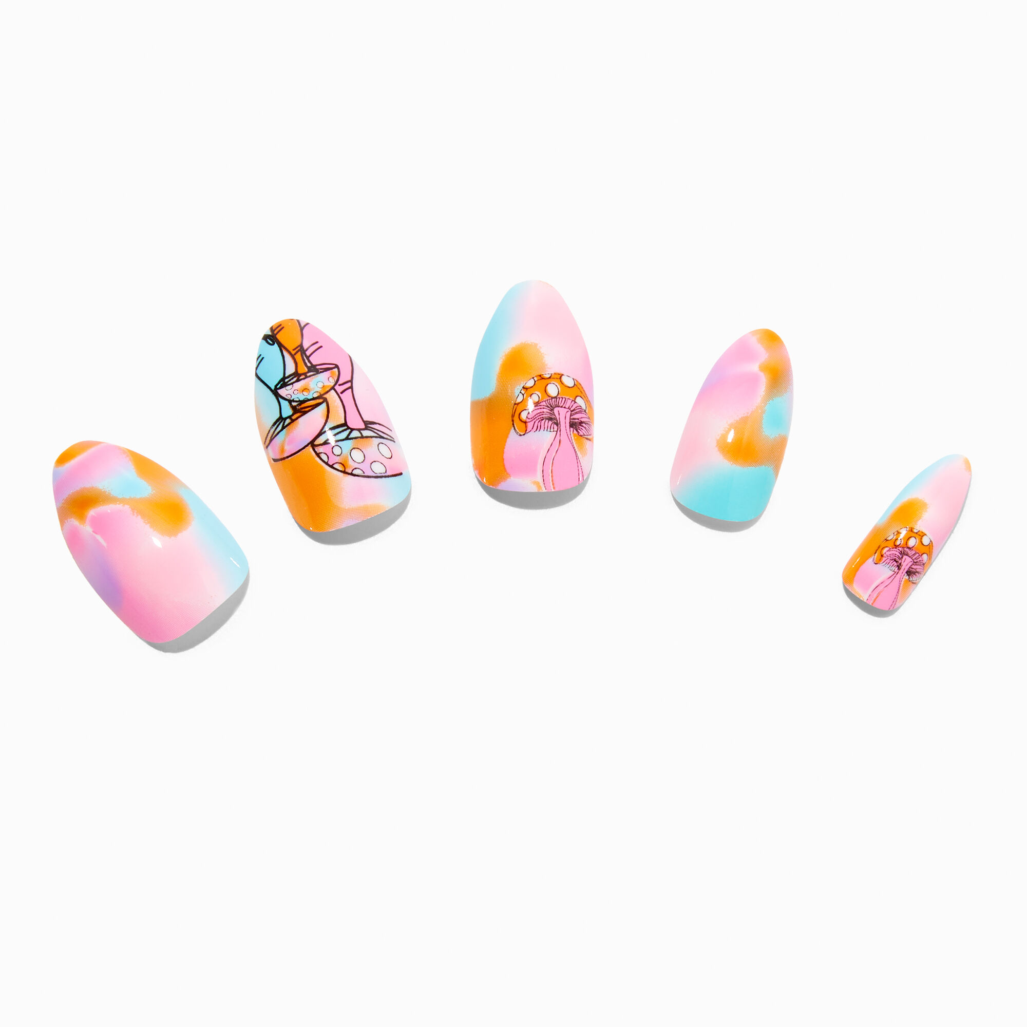 Multicolored Mushroom Stiletto Vegan Faux Nail Set (24 Pack),