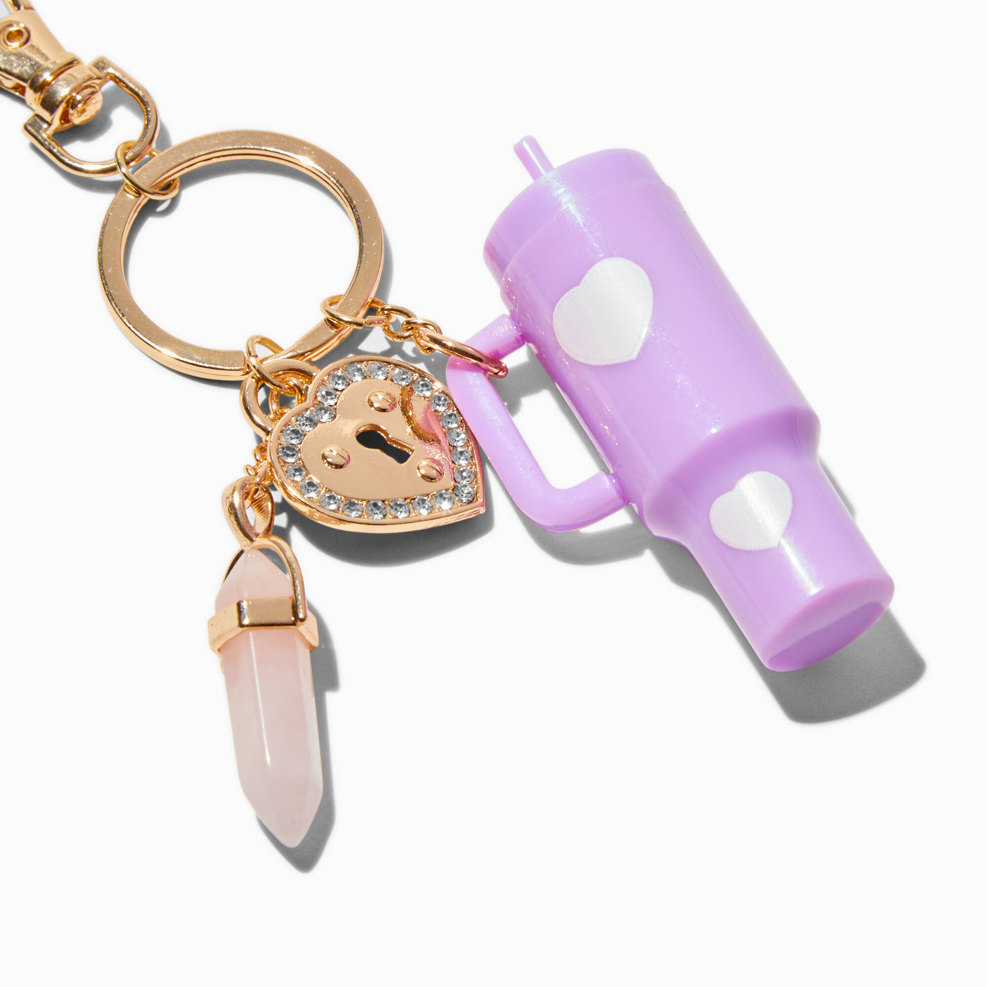 Lilac Tumbler & Crystal Gold-tone Heart Keychain,