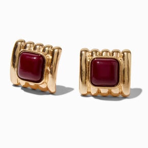 Burgundy Center Gold-tone Stud Earrings,