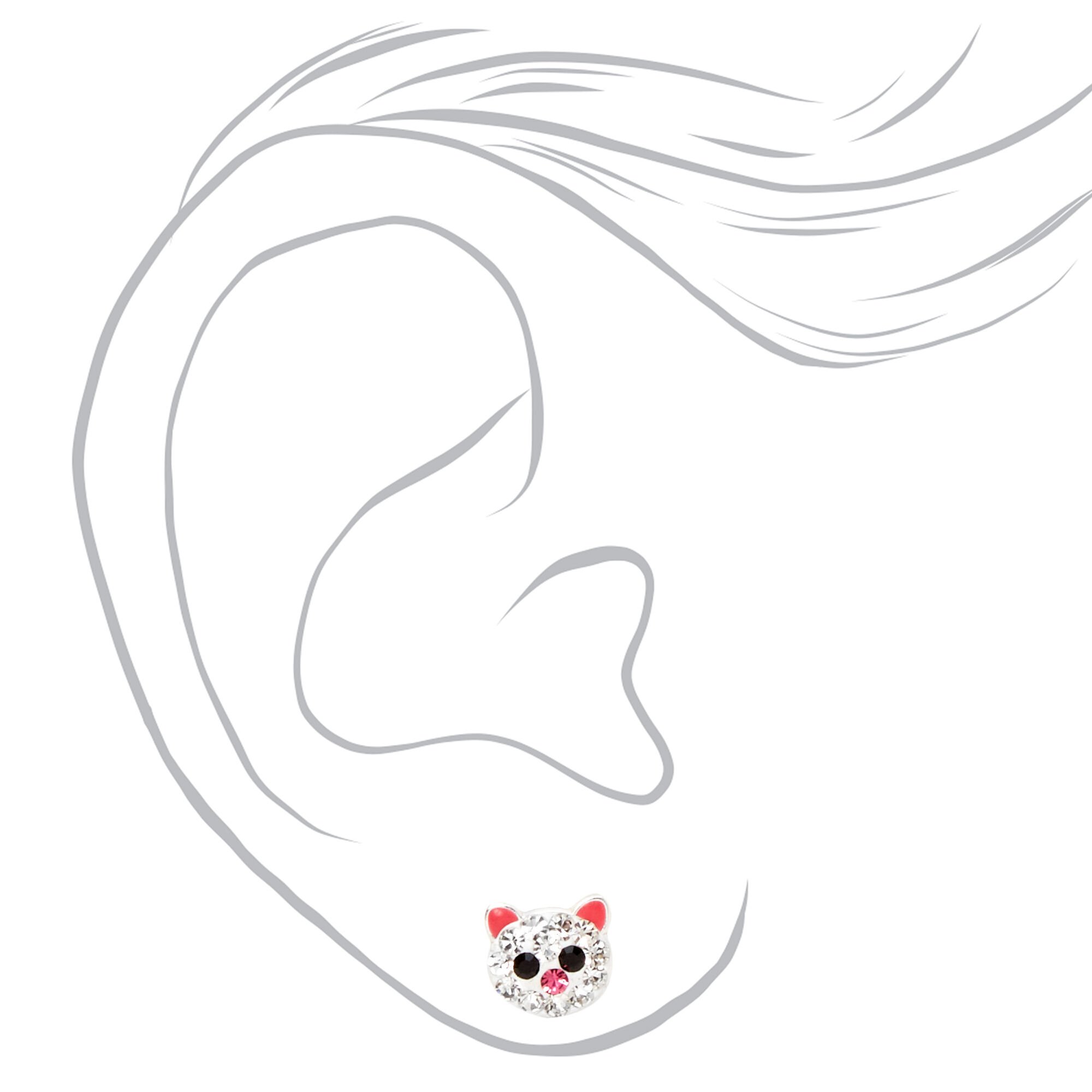 C LUXE by Claire's Sterling Silver Pink Crystal Cat & Paw Stud Earrings - 2 Pack,