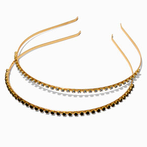 Skinny Black &amp; Clear Rhinestone Headbands - 2 Pack ,