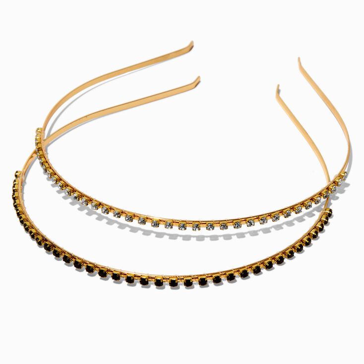 Skinny Black &amp; Clear Rhinestone Headbands - 2 Pack ,