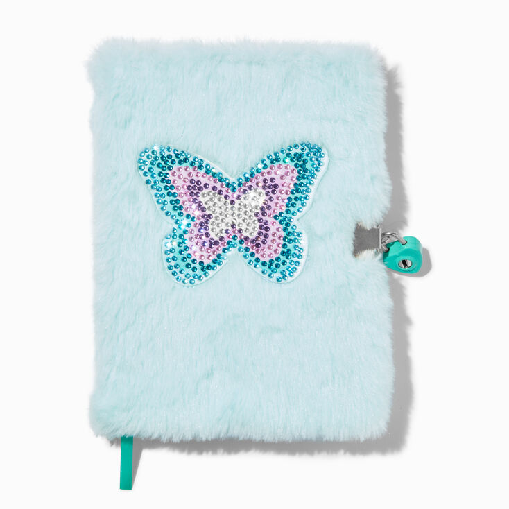Bling Butterfly Blue Furry Lock Diary