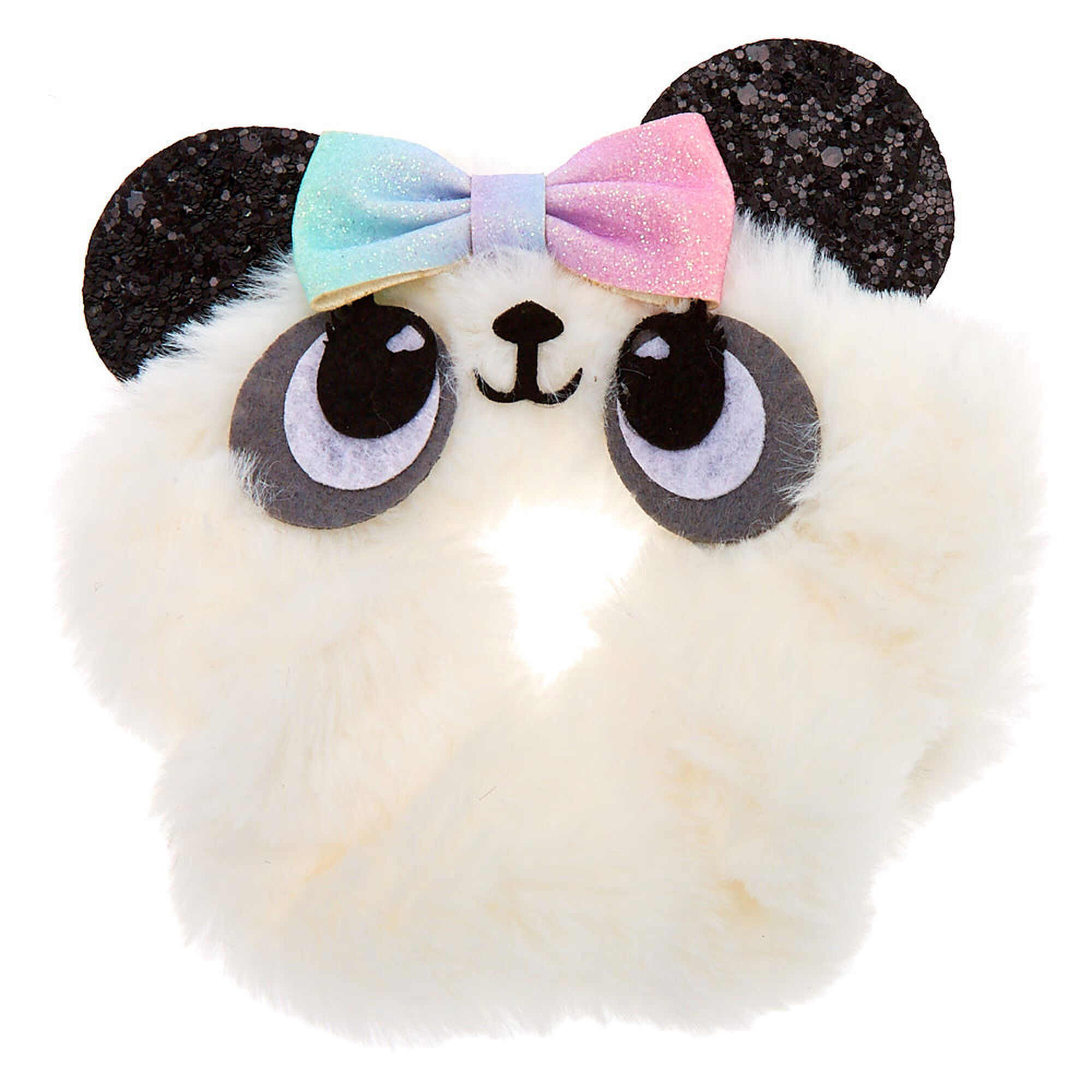 View Claires Medium Faux Fur Panda Hair Scrunchie White information