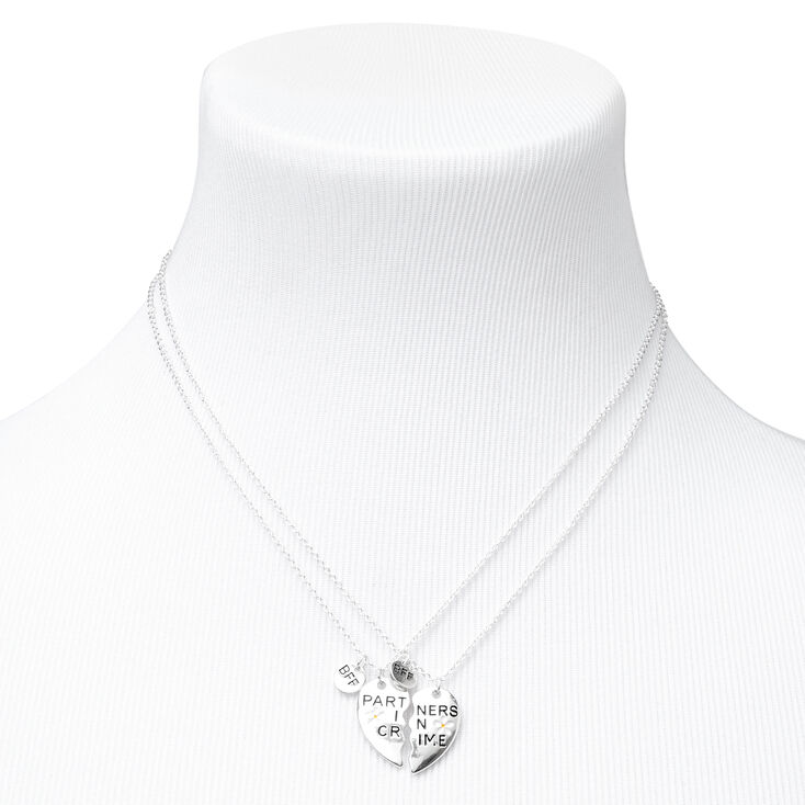 Partners In Crime Heart Pendant Necklaces - 2 Pack, Silver,