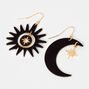 Gold 1.5&quot; Celestial Drop Earrings - Black,