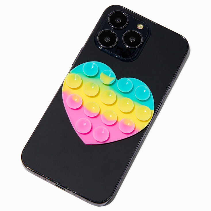 Support adh&eacute;sif pour coque de portable &agrave; ventouse en silicone c&oelig;ur &agrave; rayures,