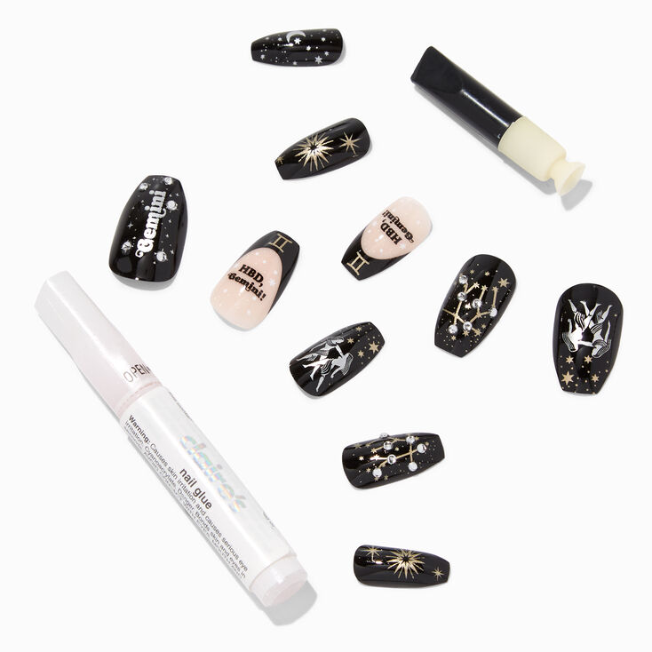 Gemini Birthday Squareletto Faux Nail Set - 24 Pack,