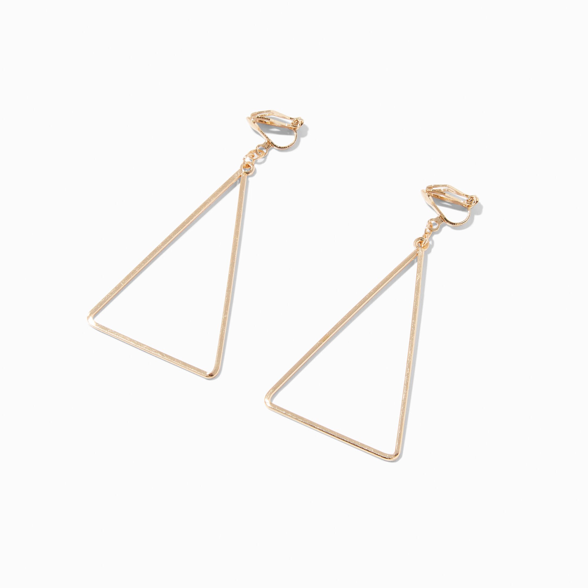 View Claires Triangle Outline ClipOn Drop Earrings Gold information