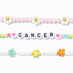 Zodiac Daisy Happy Face Beaded Stretch Bracelets - 3 Pack, Cancer,