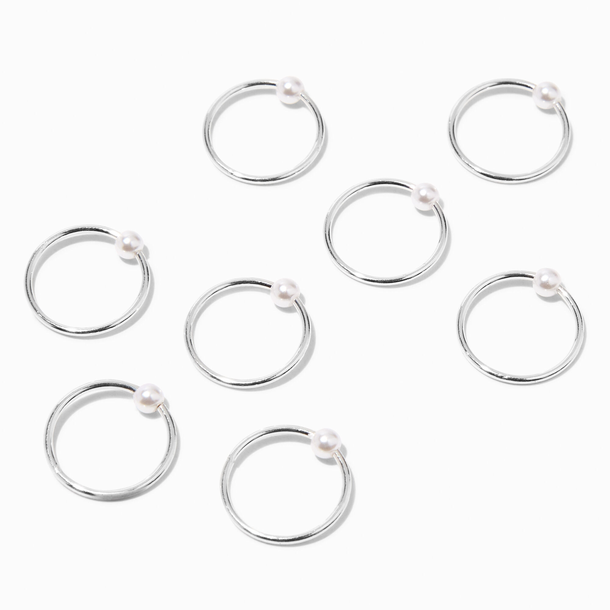 Silver Pearl Hair Rings - 8 Pack,