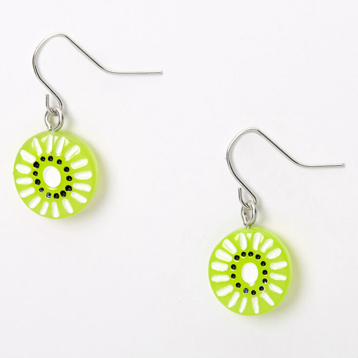 Silver 1&quot; Kiwi Slice Drop Earrings - Green,