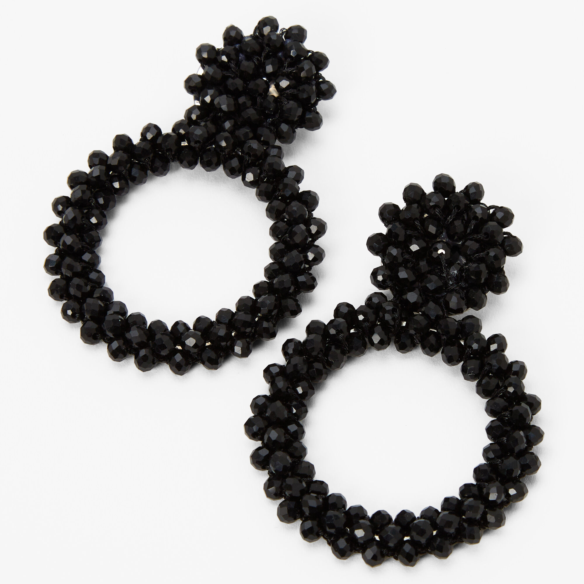 Black 2.5" Beaded Door Knocker Drop Earrings,