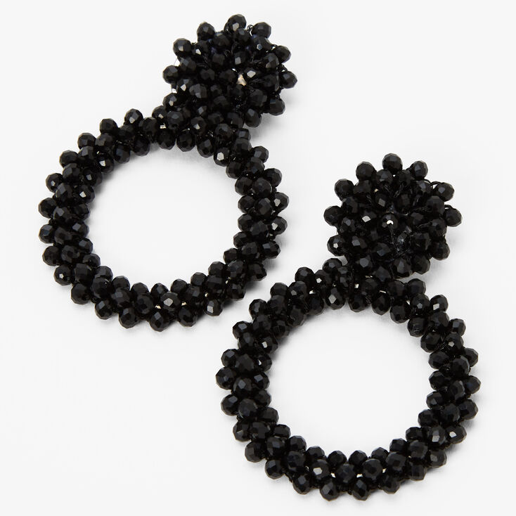 Black 2.5&quot; Beaded Door Knocker Drop Earrings,