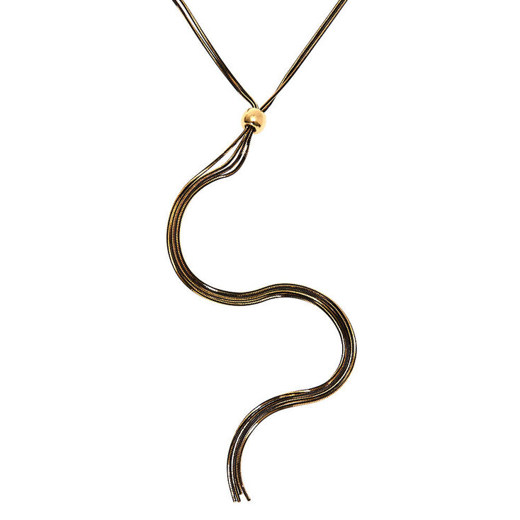 Gold Shimmer Y-Neck Long Pendant Necklace,