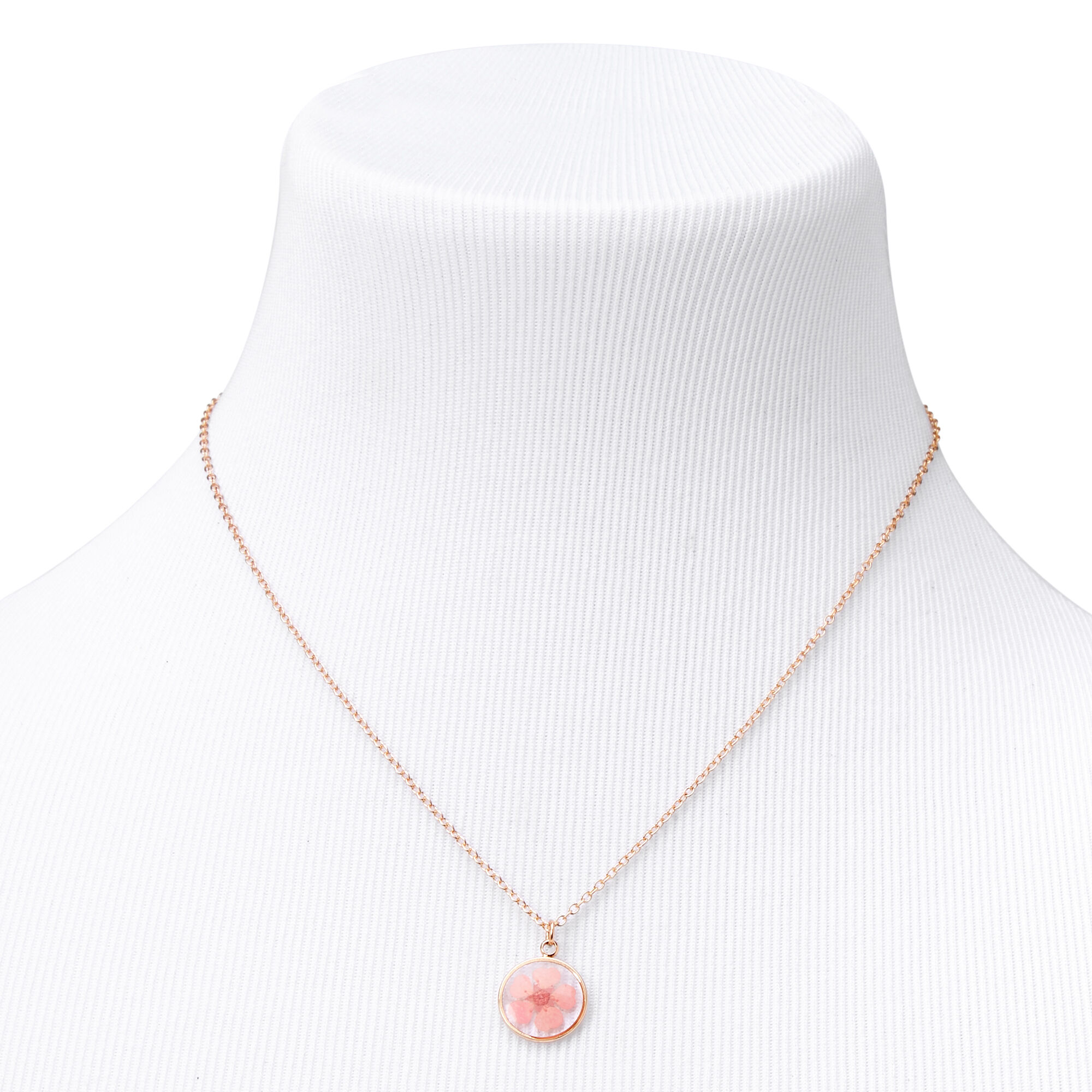 Pink Pressed Flower Pendant Necklace,