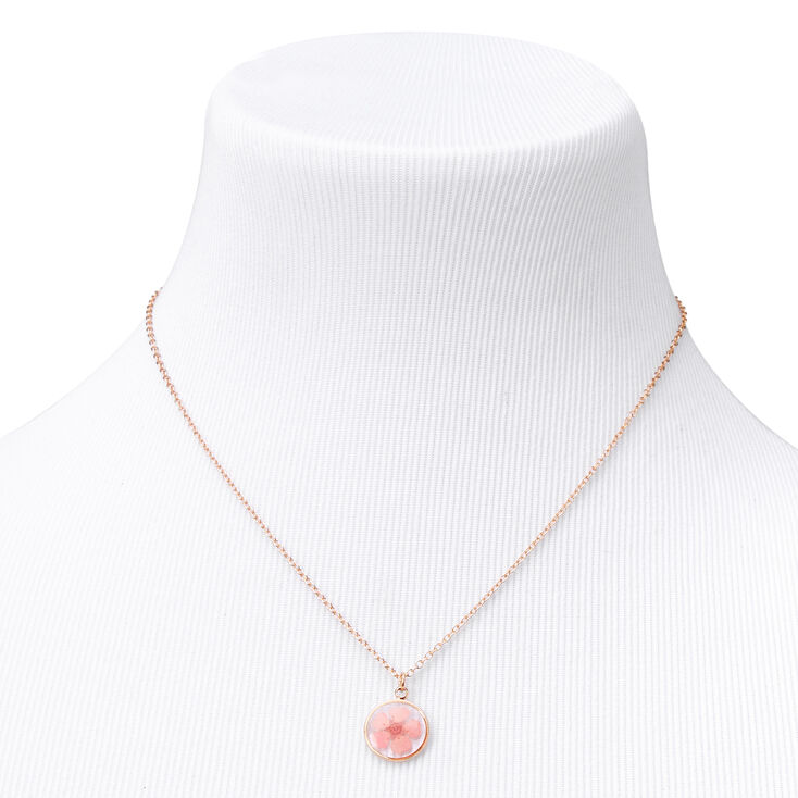 Gold Framed Flower Pendant Necklace - Pink,