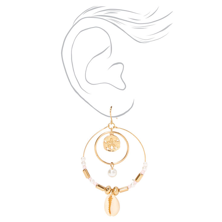Gold Seashell Double Circle 2&quot; Drop Earrings,