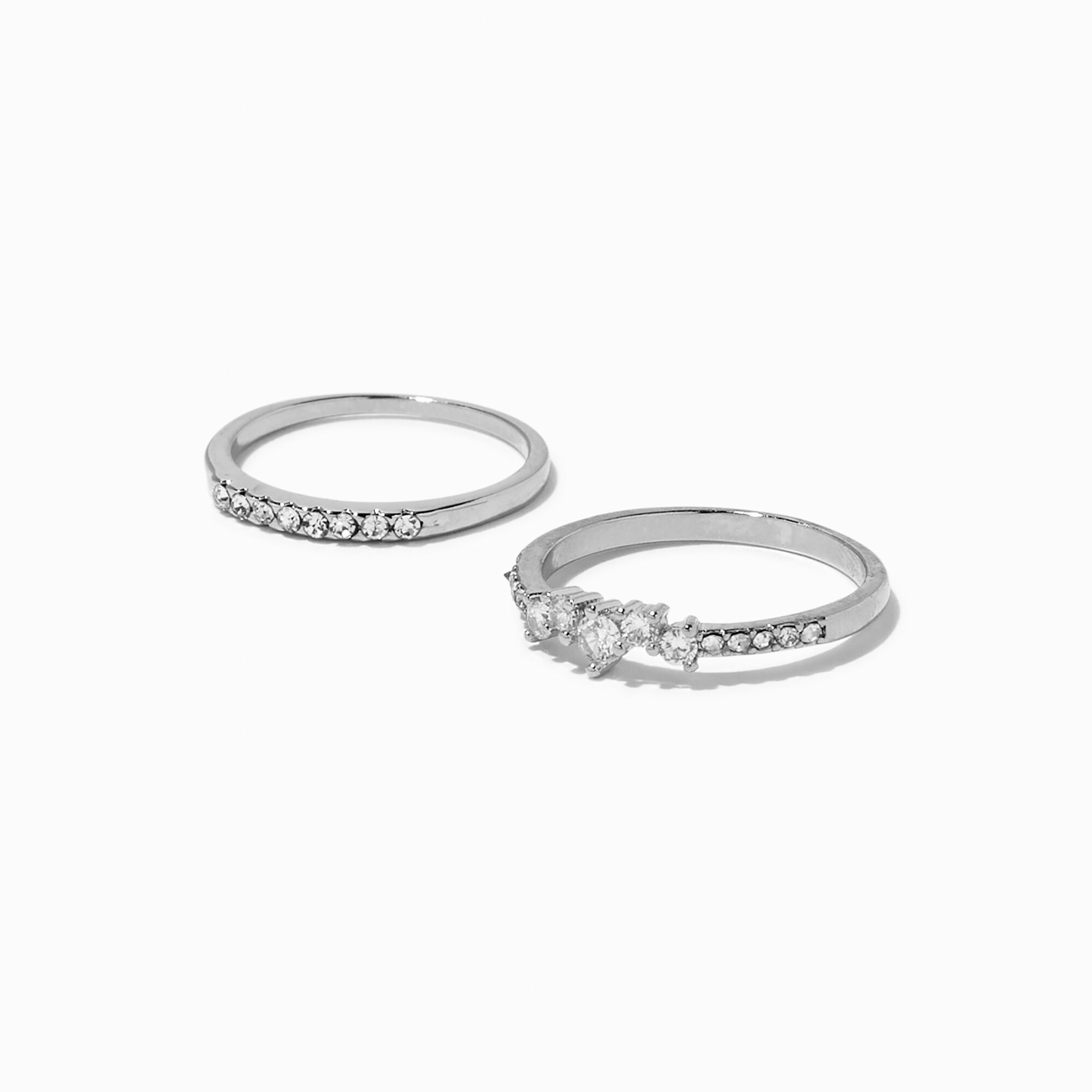 View Claires Cubic Zirconia Wavy Rings 2 Pack Silver information