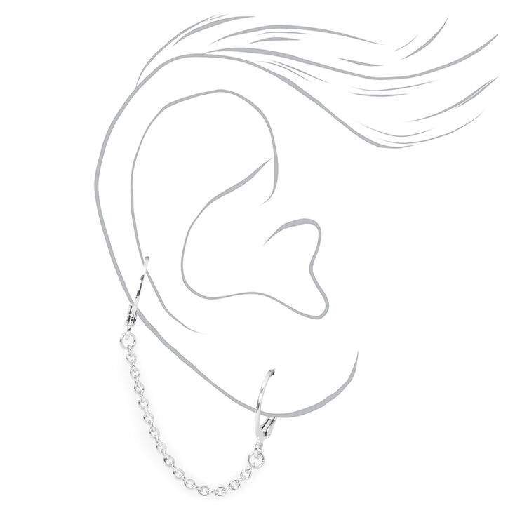 Silver Connector Chain Huggie Hoop Earrings,