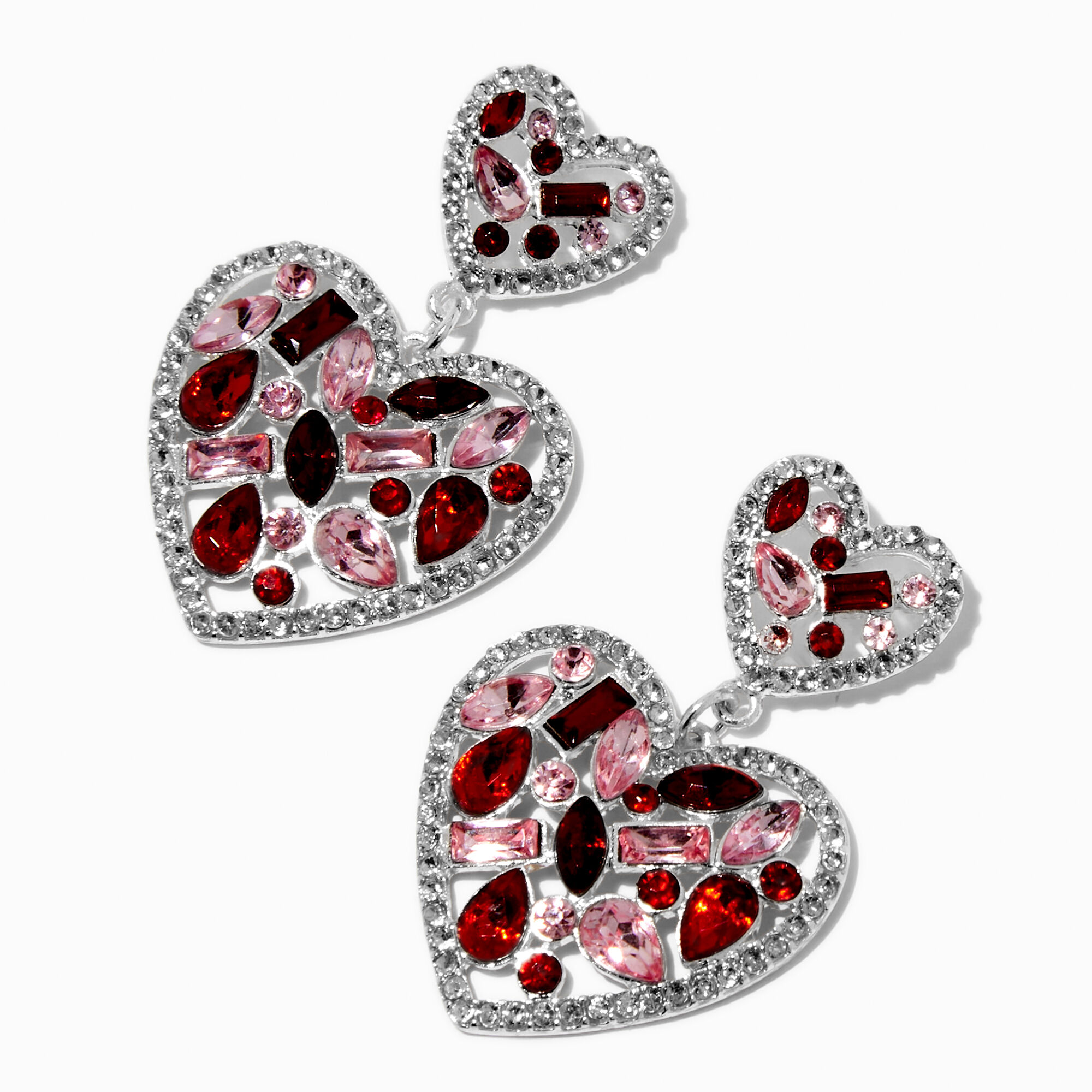 Valentine's Day Rhinestone-Covered Heart Drop Earrings,
