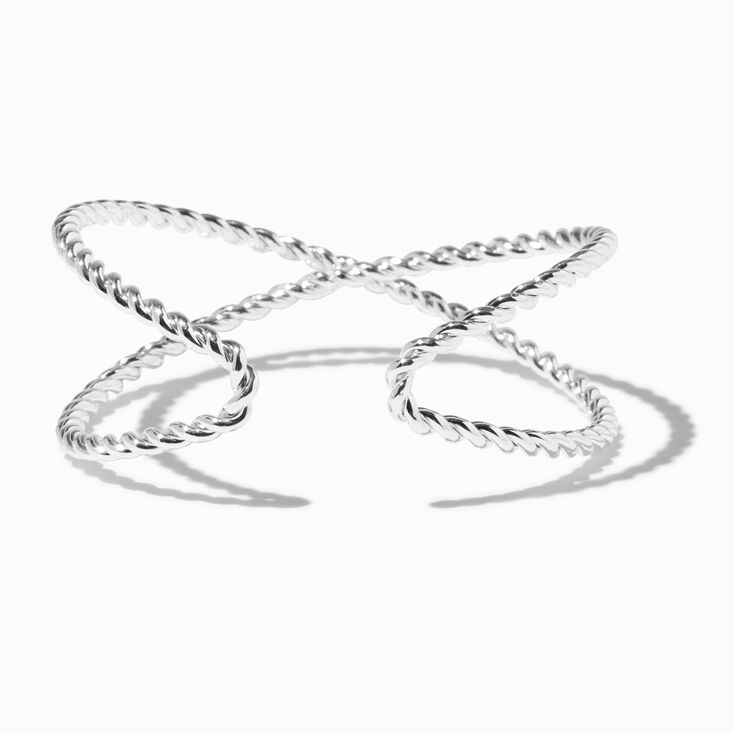 Silver-tone Twisted Rope X Cuff Bracelet,