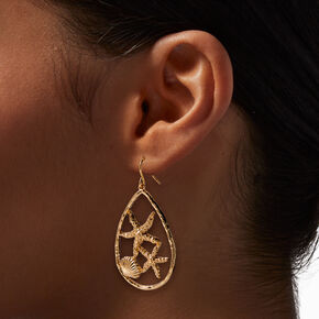 Gold-tone Starfish Teardrop 1.5&quot; Drop Earrings ,