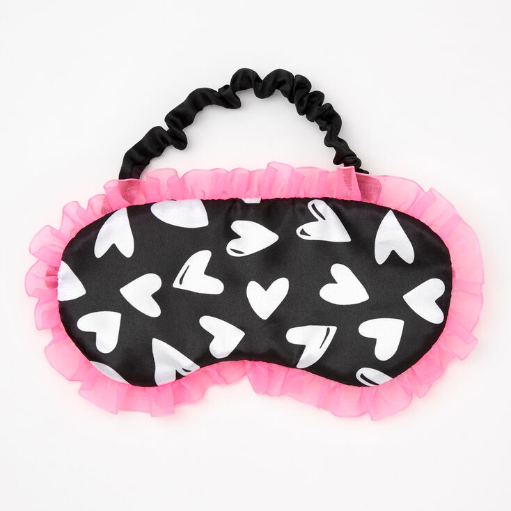 Black &amp; White Hearts Ruffled Sleeping Mask,