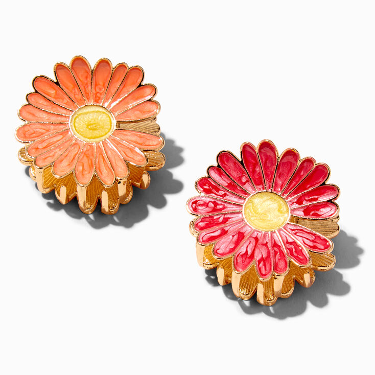 Pinces &agrave; cheveux fleur marguerite rose et orange - Lot de 2,