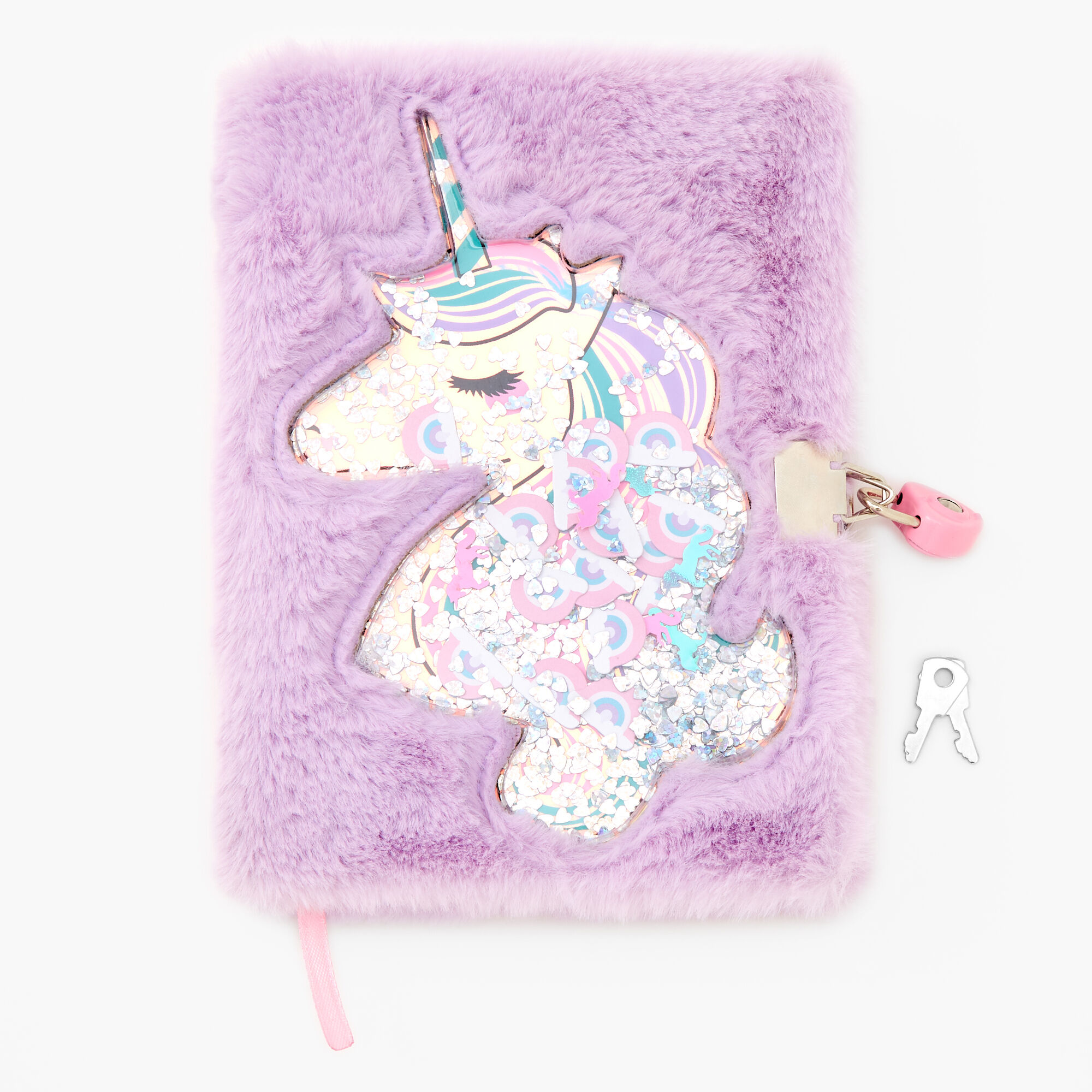 Claire's Journal à cadenas licorne en fausse fourrure à confettis mobiles