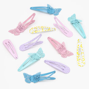 Mixed Pastel Butterfly Snap Hair Clips - 12 Pack,