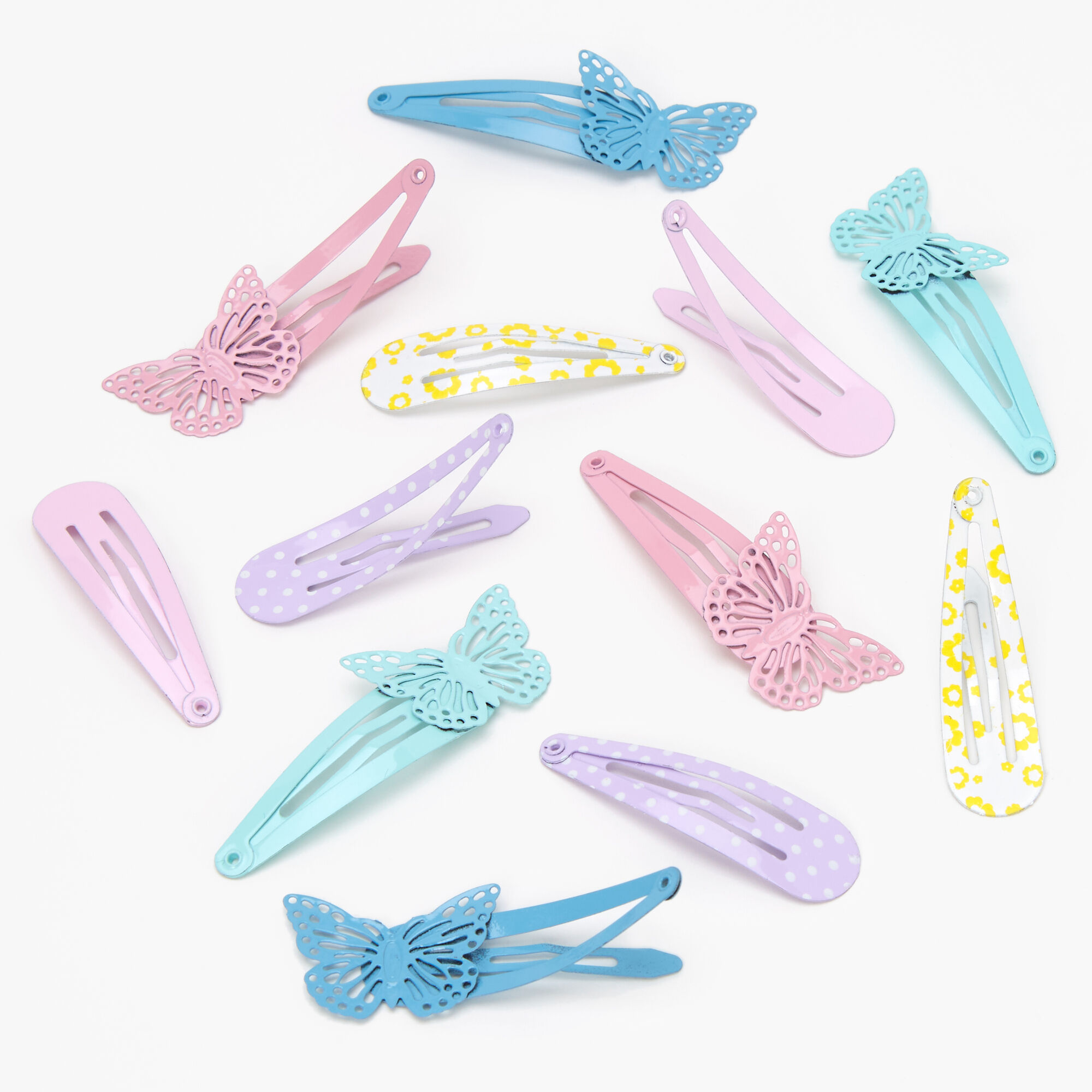 View Claires Mixed Pastel Butterfly Snap Hair Clips 12 Pack Blue information