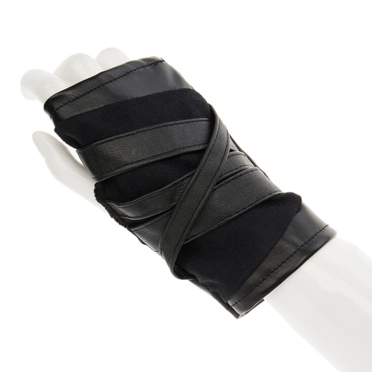 Faux Leather Fingerless Gloves - Black,