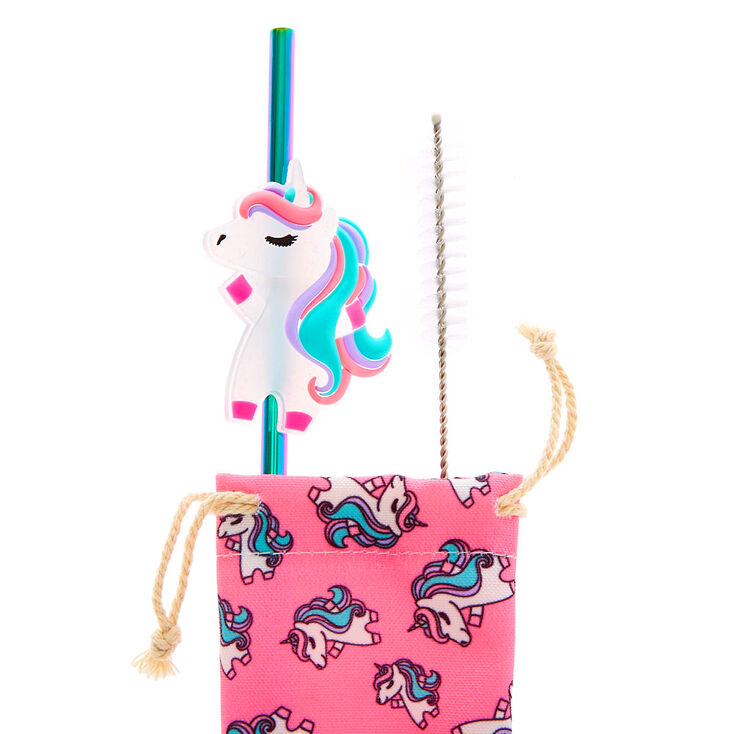 Miss Glitter the Unicorn Anodised Stainless Steel Straw &amp; Pouch Set,