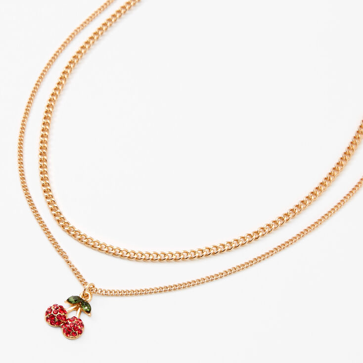 Gold Cherry Multi Strand Pendant Necklace - Red,