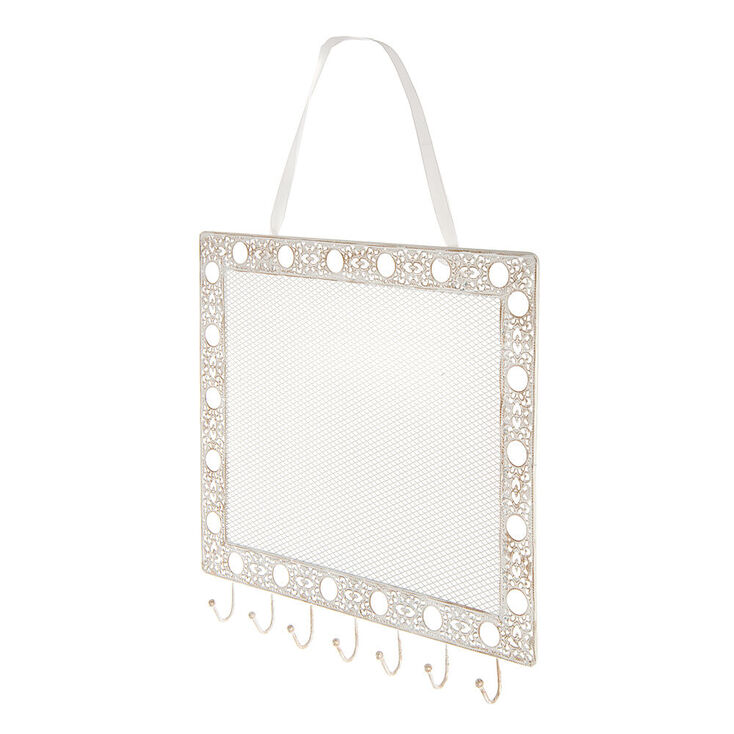 Antique Rectangle Hanging Jewelry Holder - White,