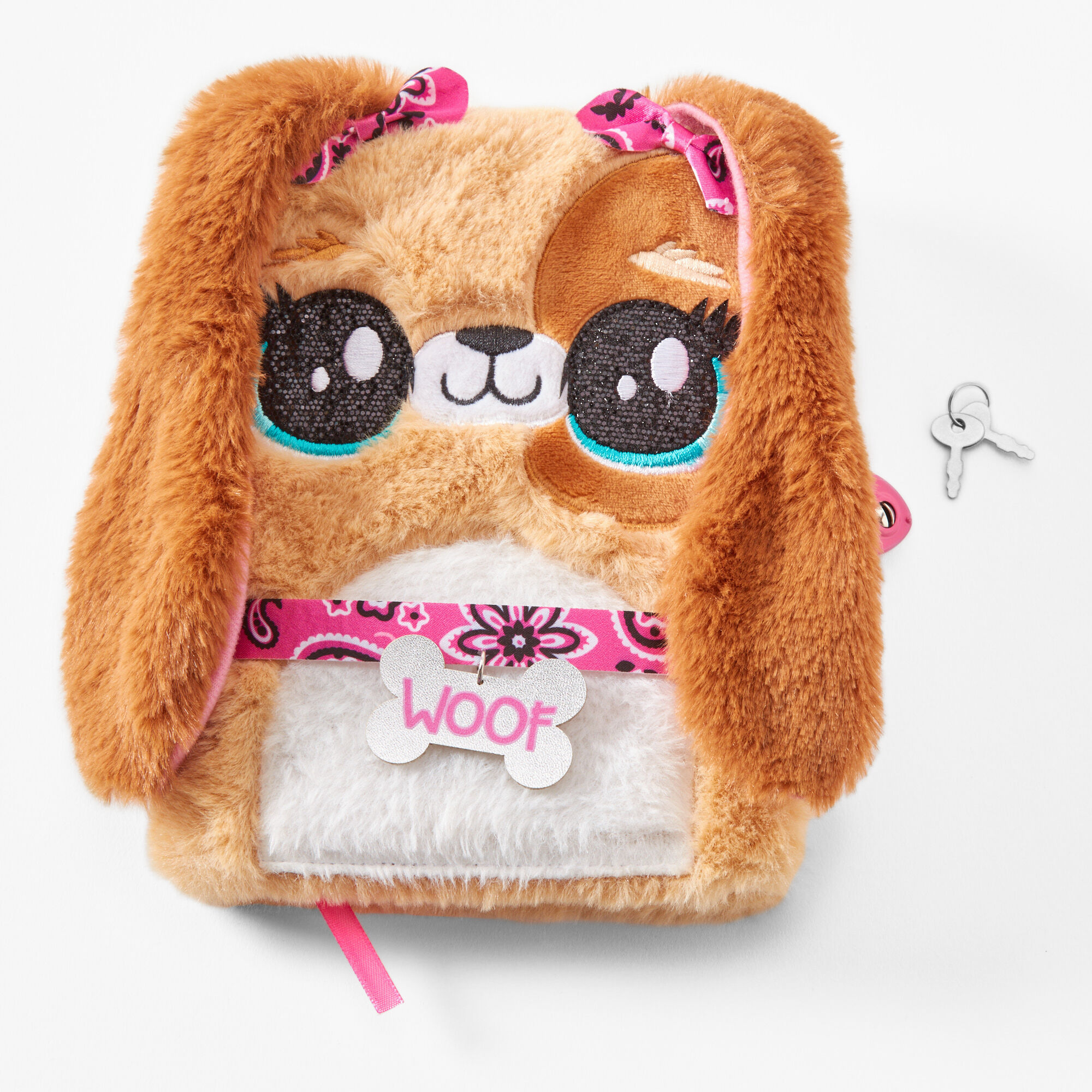 Claire's Journal intime à cadenas en fausse fourrure chiot - Marron