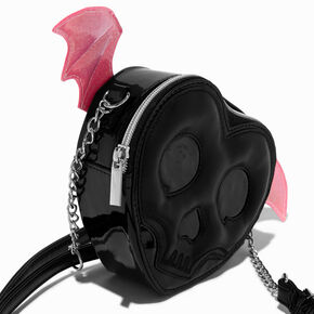 Black Skull &amp; Bat Wings Heart Crossbody Bag,