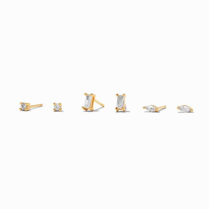 C LUXE by Claire&#39;s 18kt Gold Plated Cubic Zirconia Marquise &amp; Baguette Stud Earrings - 3 Pack,