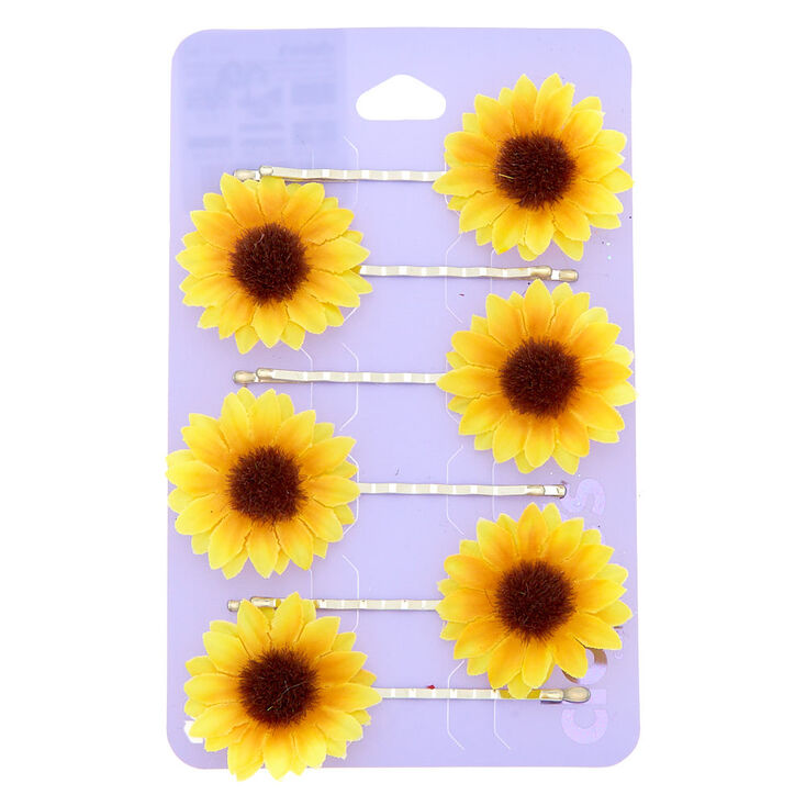 Sunflower Bobby Pins - Yellow, 6 Pack,