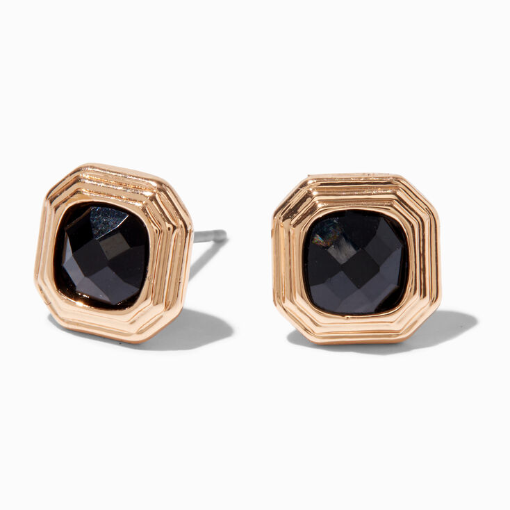 Black Geometric Vintage Gold-tone Stud Earrings ,