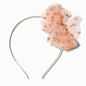 Claire&#39;s Club Glitter Heart Tulle Bow Headband,