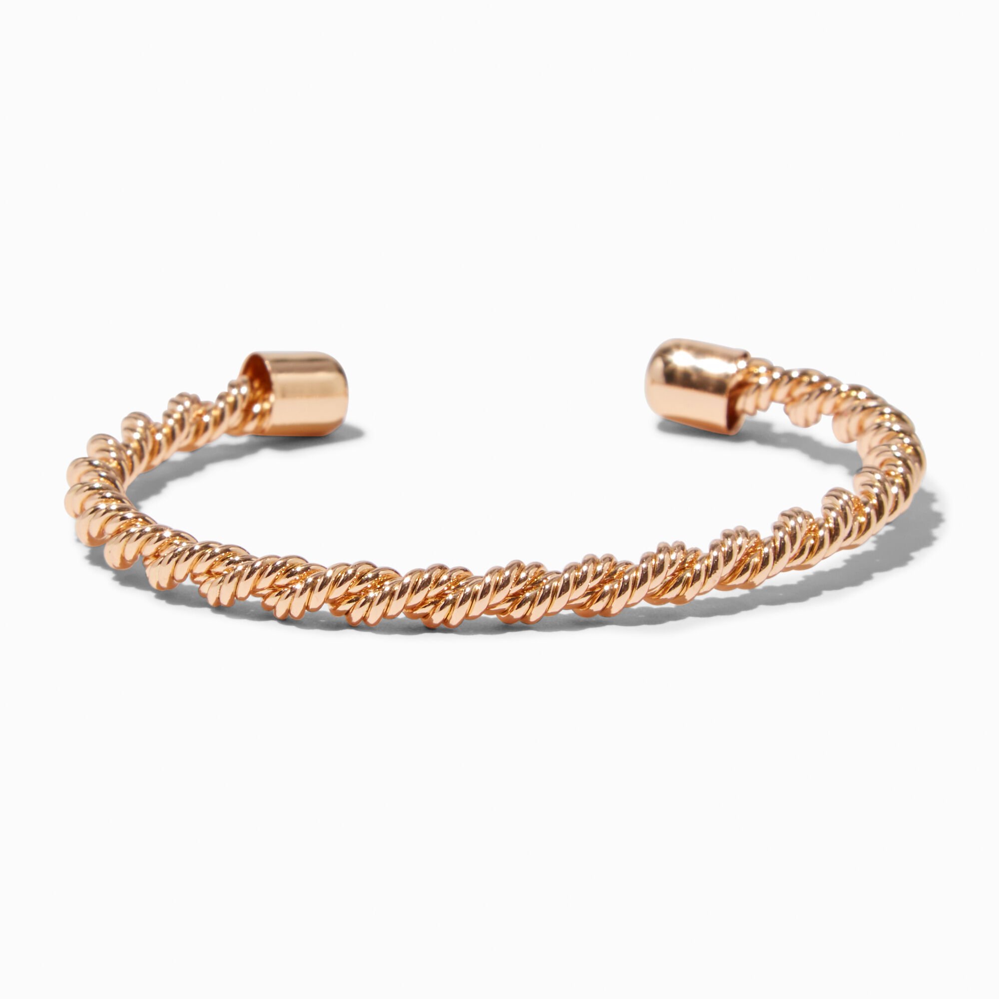 View Claires Tone Twisted Rope Cuff Bracelet Gold information